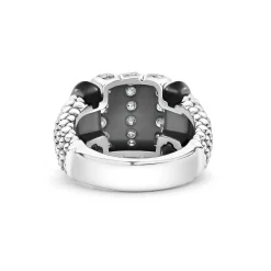 Sale Three Station Ceramic Caviar Diamond Ring Diamonds