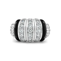 Clearance Three Station Ceramic Caviar Diamond Ring Silver