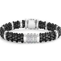 Discount Three Station Ceramic Diamond Bracelet | 9Mm Silver