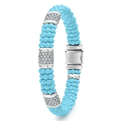 Outlet Three Station Ceramic Diamond Bracelet | 9Mm Silver