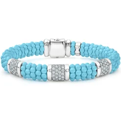 New Three Station Ceramic Diamond Bracelet | 9Mm Diamonds