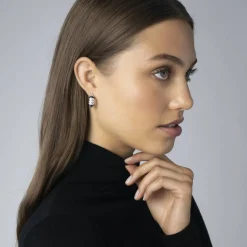 New Three Station Ceramic Diamond Hoop Earrings Hoop Earrings