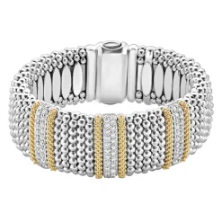 New Three Station Diamond Caviar Bracelet | 23Mm Two-Tone