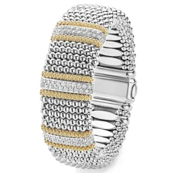 New Three Station Diamond Caviar Bracelet | 23Mm Two-Tone