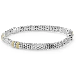 Hot Three Station Diamond Caviar Bracelet | 6Mm Two-Tone