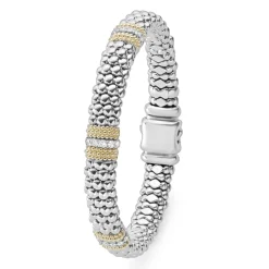 Fashion Three Station Diamond Caviar Bracelet | 9Mm Two-Tone