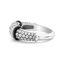 Fashion Three Station Diamond Ceramic Caviar Ring Diamonds