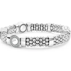 Hot Three Station Diamond Circle Caviar Bracelet | 9Mm Diamonds