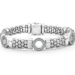 Clearance Three Station Diamond Circle Caviar Bracelet | 9Mm Silver