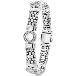 Clearance Three Station Diamond Circle Caviar Bracelet | 9Mm Silver