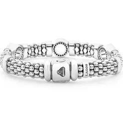 Clearance Three Station Diamond Circle Caviar Bracelet | 9Mm Silver
