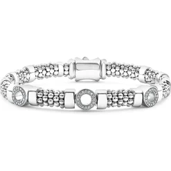 Outlet Three Station Diamond Circle Caviar Bracelet | 6Mm Silver