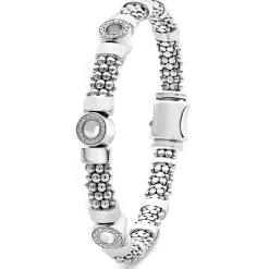Outlet Three Station Diamond Circle Caviar Bracelet | 6Mm Silver