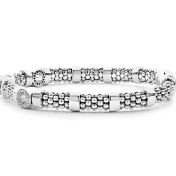 Outlet Three Station Diamond Circle Caviar Bracelet | 6Mm Silver