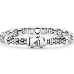 Outlet Three Station Diamond Circle Caviar Bracelet | 6Mm Silver