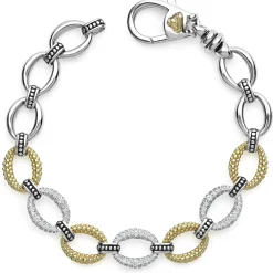 Cheap Three Station Diamond Link Bracelet Two-Tone