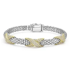Outlet Three Station Diamond X Caviar Bracelet | 6Mm Two-Tone