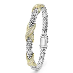 Outlet Three Station Diamond X Caviar Bracelet | 6Mm Two-Tone