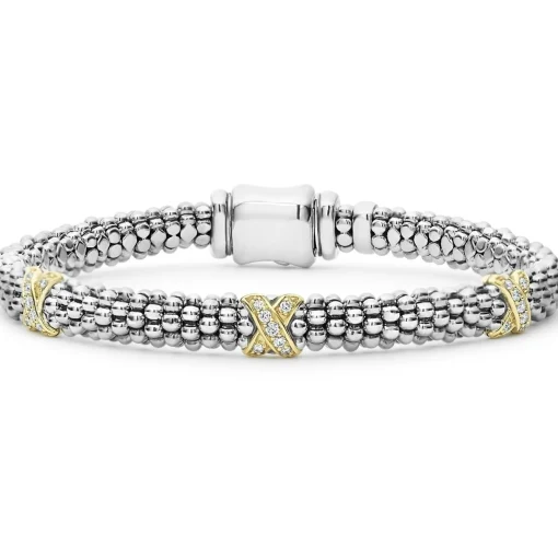 Online Three Station Gold X Diamond Caviar Bracelet | 6Mm Diamonds