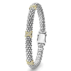 Online Three Station Gold X Diamond Caviar Bracelet | 6Mm Diamonds