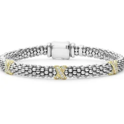 Sale Three Station Gold X Diamond Caviar Bracelet | 6Mm Two-Tone