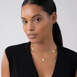 Hot Three Station Round Mother Of Pearl Necklace Gold