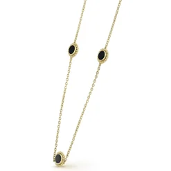 Best Sale Three Station Round Onyx Necklace Gold