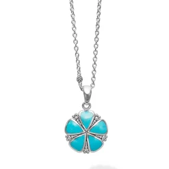 New Turquoise Flower Pendant Necklace Silver
