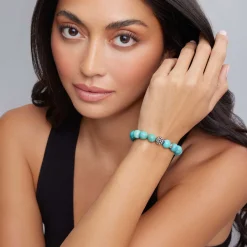 Cheap Turquoise Silver Station Bead Bracelet Gemstones