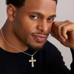 Discount Two-Tone Caviar Beaded Cross Amulet Amulets