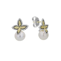 Outlet Two-Tone Caviar Floral Pearl Earrings Drop Earrings
