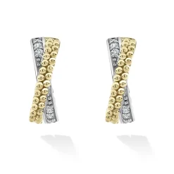 Discount Two-Tone Caviar X Diamond Huggie Earrings Two-Tone