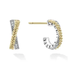 Online Two-Tone Caviar X Diamond Huggie Earrings Diamonds