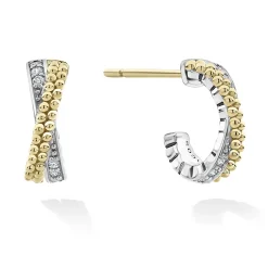 Online Two-Tone Caviar X Diamond Huggie Earrings Diamonds
