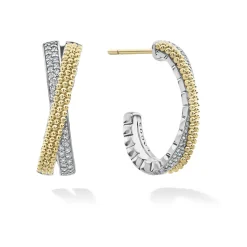 Hot Two-Tone Caviar X Diamond Hoop Earrings Diamonds