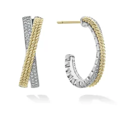 Sale Two-Tone Caviar X Diamond Hoop Earrings Two-Tone