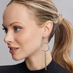 Fashion Two-Tone Circle Linear Drop Earrings Two-Tone