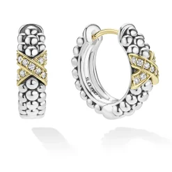 Sale Two-Tone Diamond Huggie Earrings Hoop Earrings