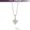 New Two-Tone Fleur De Lis Diamond Pendant Necklace Two-Tone