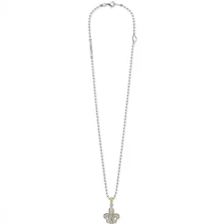 New Two-Tone Fleur De Lis Diamond Pendant Necklace Two-Tone