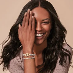 Hot Two-Tone Interlocking Diamond Caviar Bracelet | 9Mm Diamonds