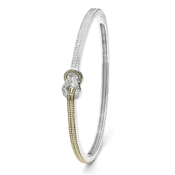 Clearance Two-Tone Knot Diamond Cuff Bracelet Two-Tone