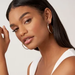 Cheap Two-Tone Knot Diamond Hoop Earring Diamonds