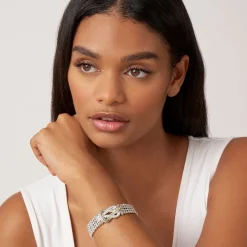 Shop Two-Tone Knot Diamond Statement Bracelet Two-Tone