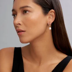 Sale Two-Tone Oval Drop Pearl Earrings Two-Tone