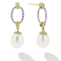Sale Two-Tone Oval Drop Pearl Earrings Two-Tone