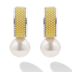 Clearance Two-Tone Pearl Hoop Earrings Pearl