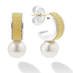 New Two-Tone Pearl Hoop Earrings Hoop Earrings