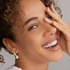 Fashion Two-Tone Pearl Hoop Earrings Two-Tone