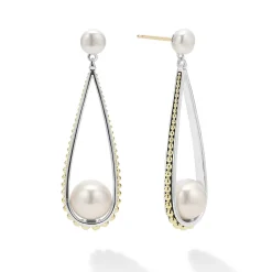 Best Two-Tone Pearl Tear Drop Earrings Pearl